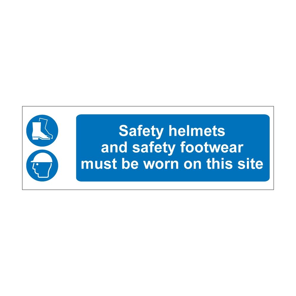 Safety Helmets And Safety Footwear Must Sign - 600mm x 200mm - 1mm Rigid Plastic