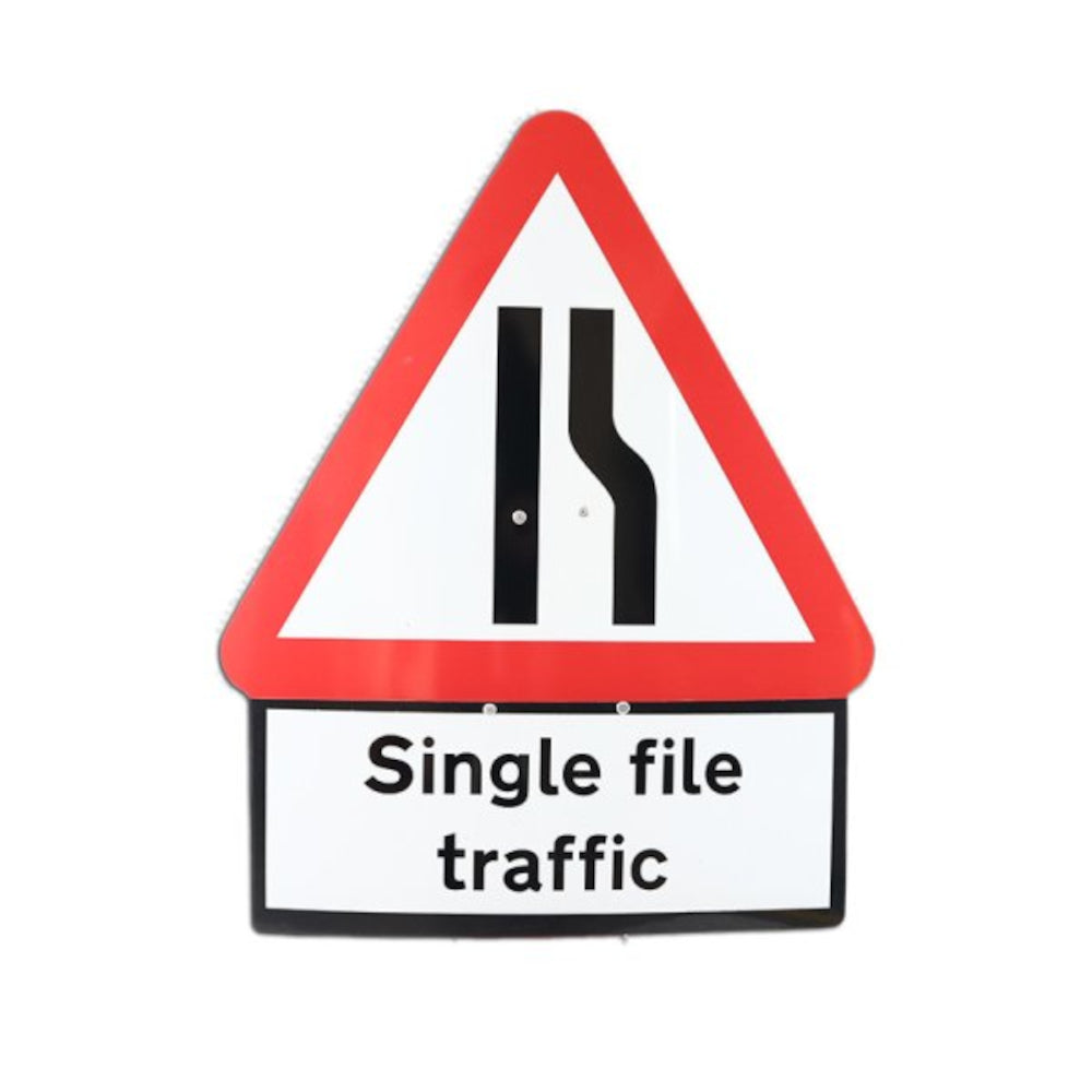Single File Traffic Example Road Narrows Right c/w Single File Traffic Supplementary Plate – TSE Supply